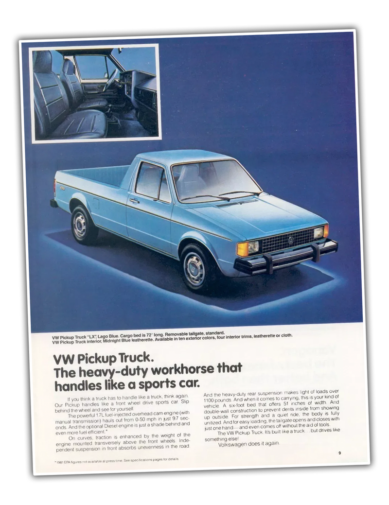 Illustration for article titled Enjoy This Nice Dose of Hyperbole from these 1980s Volkswagen Pickup Ads